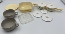 Lot of 13 Vintage Children Plastic Play Dish Food Set Blue Flowers