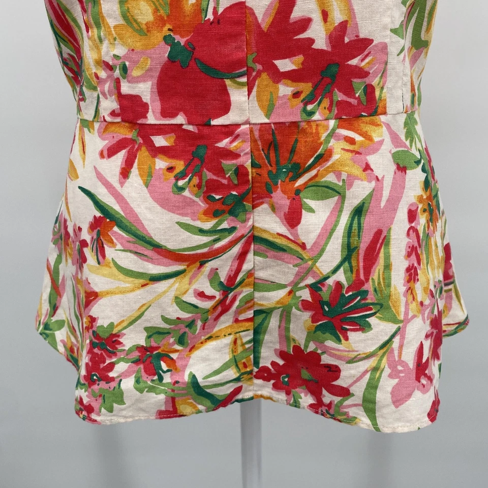 J Crew Top Feminino 6 Mescla de Linho Peplum Tropical Fitted Babydoll Coastal Resort - Imagem 4 de 4