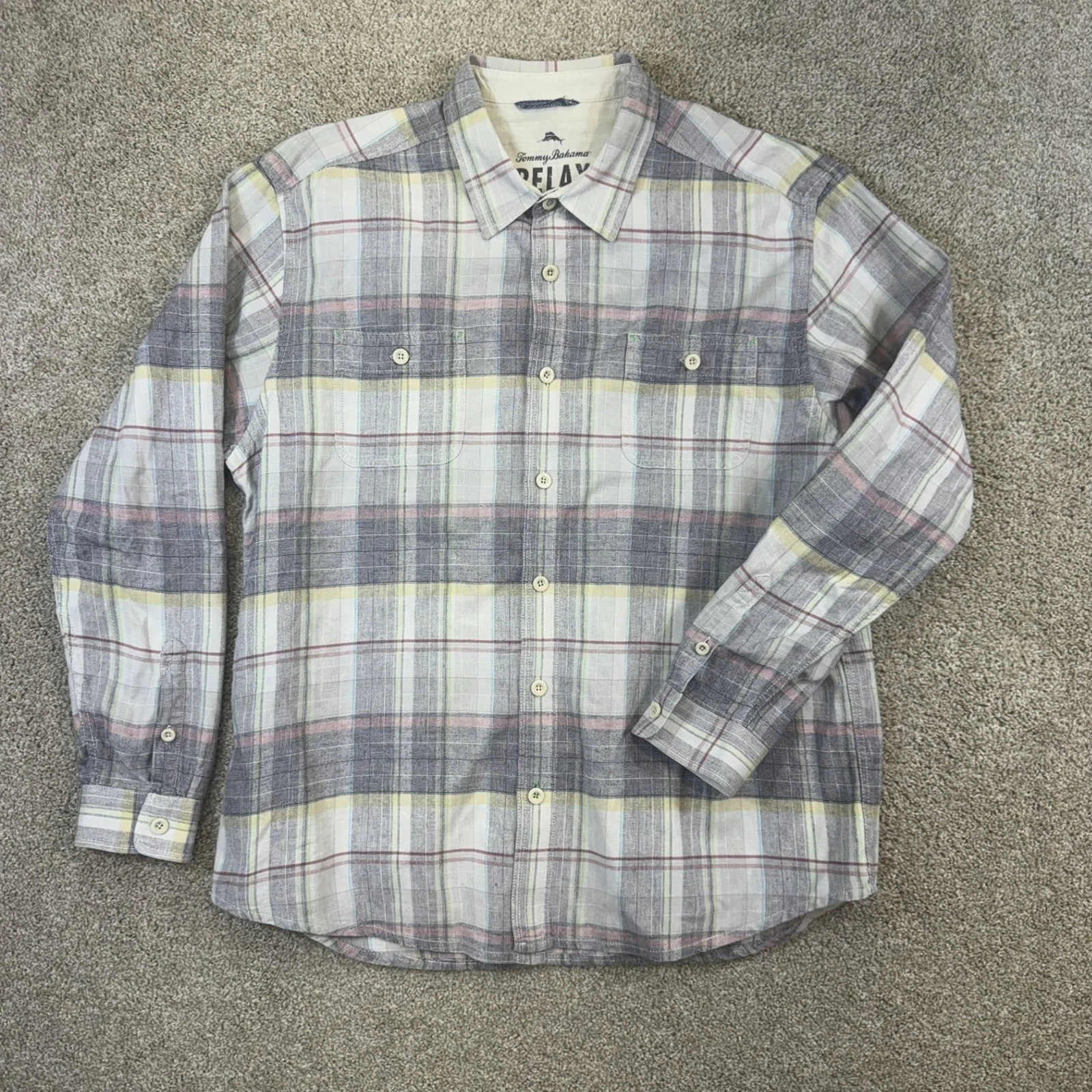 Tommy Bahama Relax Button Down Mens XXL Gray Yellow Plaid Cotton Long Sleeve
Opens in a new window o