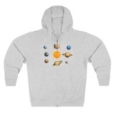 Galaxy Cosmos Unisex Zip Hoodie, Planetary Space Design, Hooded Sweatshirt