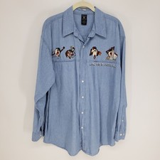 Vintage Warner Bros. Taz Tasmanian Devil Button Down Shirt Mens Large Blue Denim