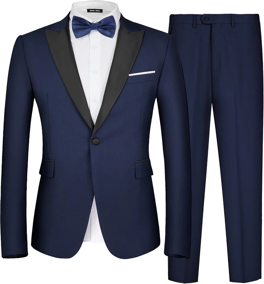 Conjunto de blazer y pantalones de esmoquin de un botón de traje ajustado de 2 piezas para hombre boda graduación Foto 3 de 4