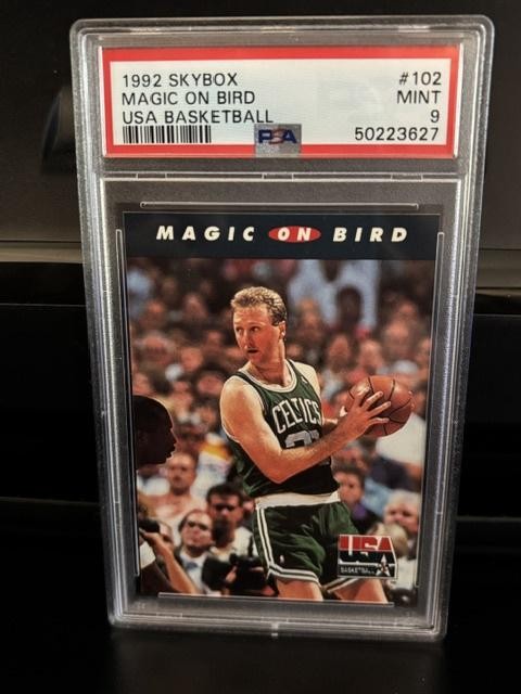 Magic on Bird #102 Basketball Cards 1992 Skybox USA trading card — raw and PSA graded price guide