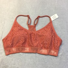 NWT Victoria's Secret PINK Sports Bra Size L Womans Coral Lace Padded Racer Back