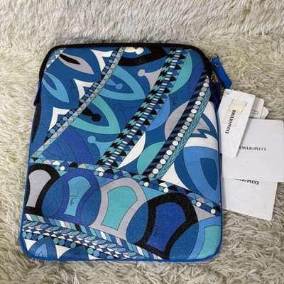 Emilio Pucci Clutch Multicolor Print PVC Leather Zip Gold Hardware Made in Italy