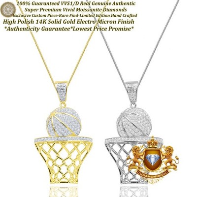 VVS1/D 0.75 Cwt. Authentic MOISSANITE Basketball Hoop Sport Charm Pendant 1.85''