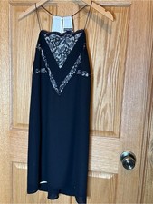 Vintage Y2K Express Black Classic Lace Inset Cocktail Midi Strappy Slip Dress XS