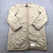 Alpha Industries Coat Mens Large Beige Quilted Liner Button Front Long Insulated