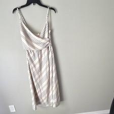 Lovestitch Striped White Blue Sleeveless Wrap Midi Dress Surplice Neckline S