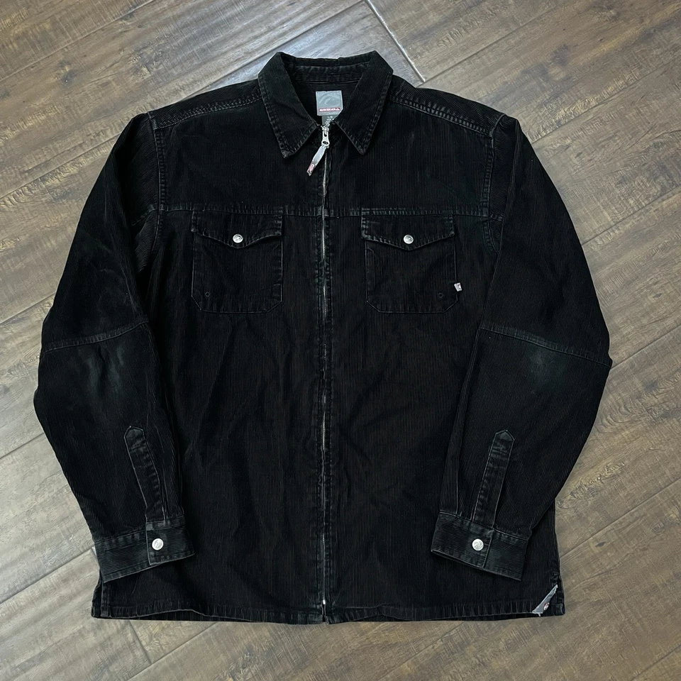 Chaqueta De Colección Quiksilver Para Hombre Grande Negra Pana Cremallera Años 90 Y2K Surf Skate Foto 2 de 4