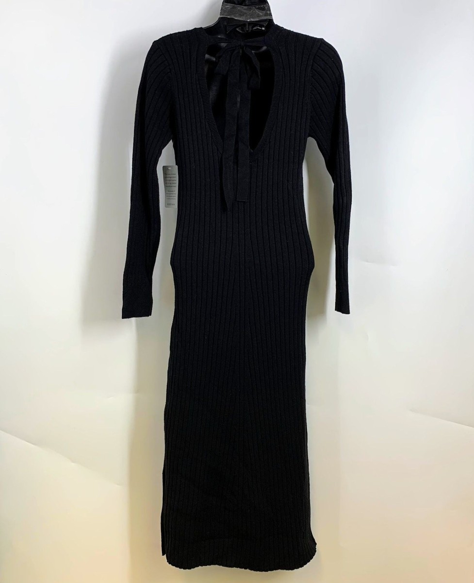 black knit short sleeve dress Black Rib Knit Crew Neck Short Sleeve A-Line Dress main image 1