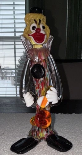 Murano Hand Blown Art Glass Clown Figurine Multicolor Decorative Venice