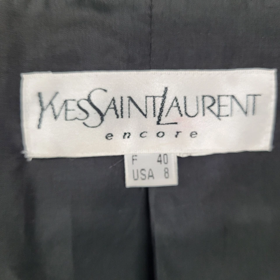 Chaqueta Yves Saint Laurent Encore Negra Cuello Terciopelo Floral Botón Talla 8 Foto 3 de 4