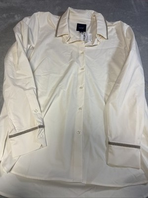 Lysse Stasia Ivory Cream Microbead Button Down Top Sz L $145