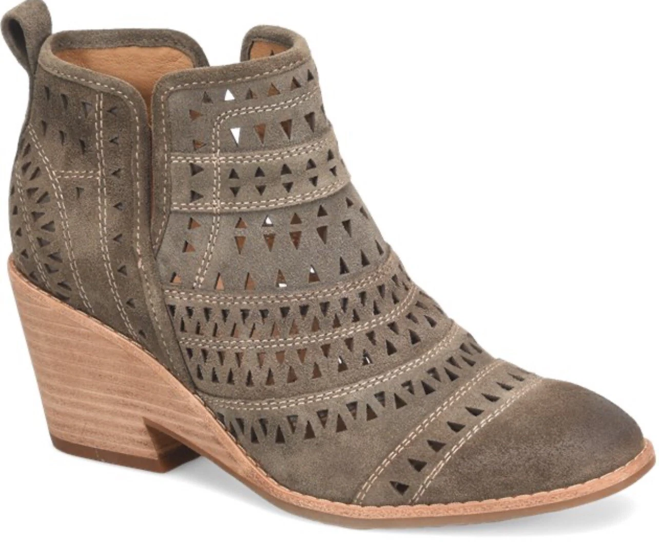 Sofft Womens Sallie Suede Ankle Booties Sz 9.5 Laser Cut Dark Taupe Rounded Toe