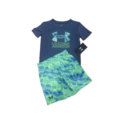 Under Armour Jungen grün blau grau Weste T-Shirt Shorts 2-teiliges Set Größe 3 4 Jahre neu mit Etikett