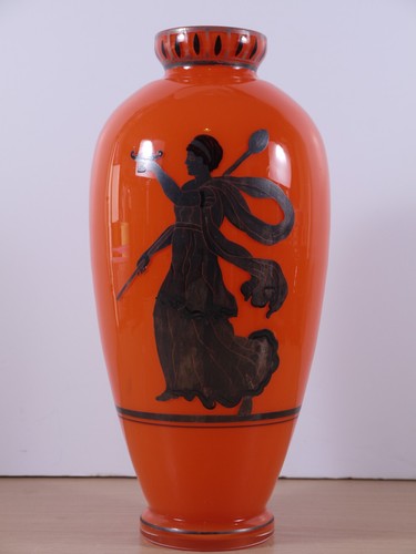 VTG Art Deco Czechoslovakia Tango Glass 25cmH Vase Silver Overlay Dancer Signed - Picture 7 of 11