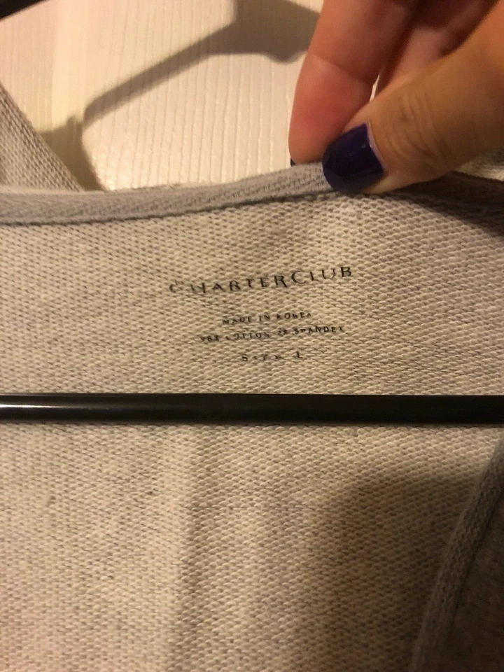 Charter Club Gray Hooded V-Neck Pullover Sweatshirt Size Large P/O - Image 3 of 4