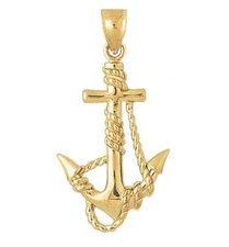 New 14k Yellow Gold Anchor Pendant