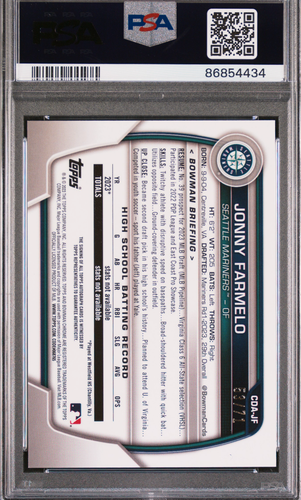 2023 Bowman Draft JONNY FARMELO Chrome Prospects 1st Auto Sparkle 53/71 PSA 10 - Picture 2 of 2