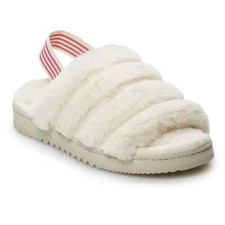 Sonoma Womens Open Toe Faux Fur Slippers W/ Strap MemoryFoam IVORY SZ MED 7 - 8