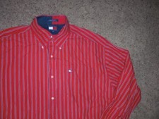 TOMMY HILFIGER red stripe cotton long sleeve button front shirt men's XL