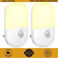 2 Pack Plug in Motion Sensor Dimmable Night Light, Soft Warm White LED