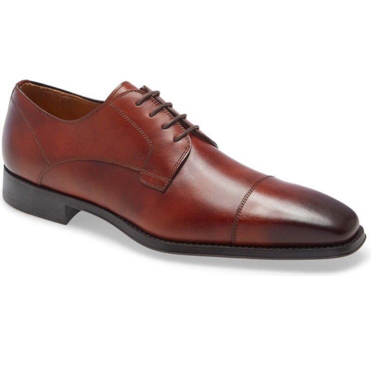 NEW- Magnanni Samson Burnished Cap Toe Derby, Cognac, Men's Size