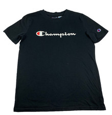 Champion Logo T Shirt Black Youth XL Men XS Boy Girl Cotton Polyester Chest 33"