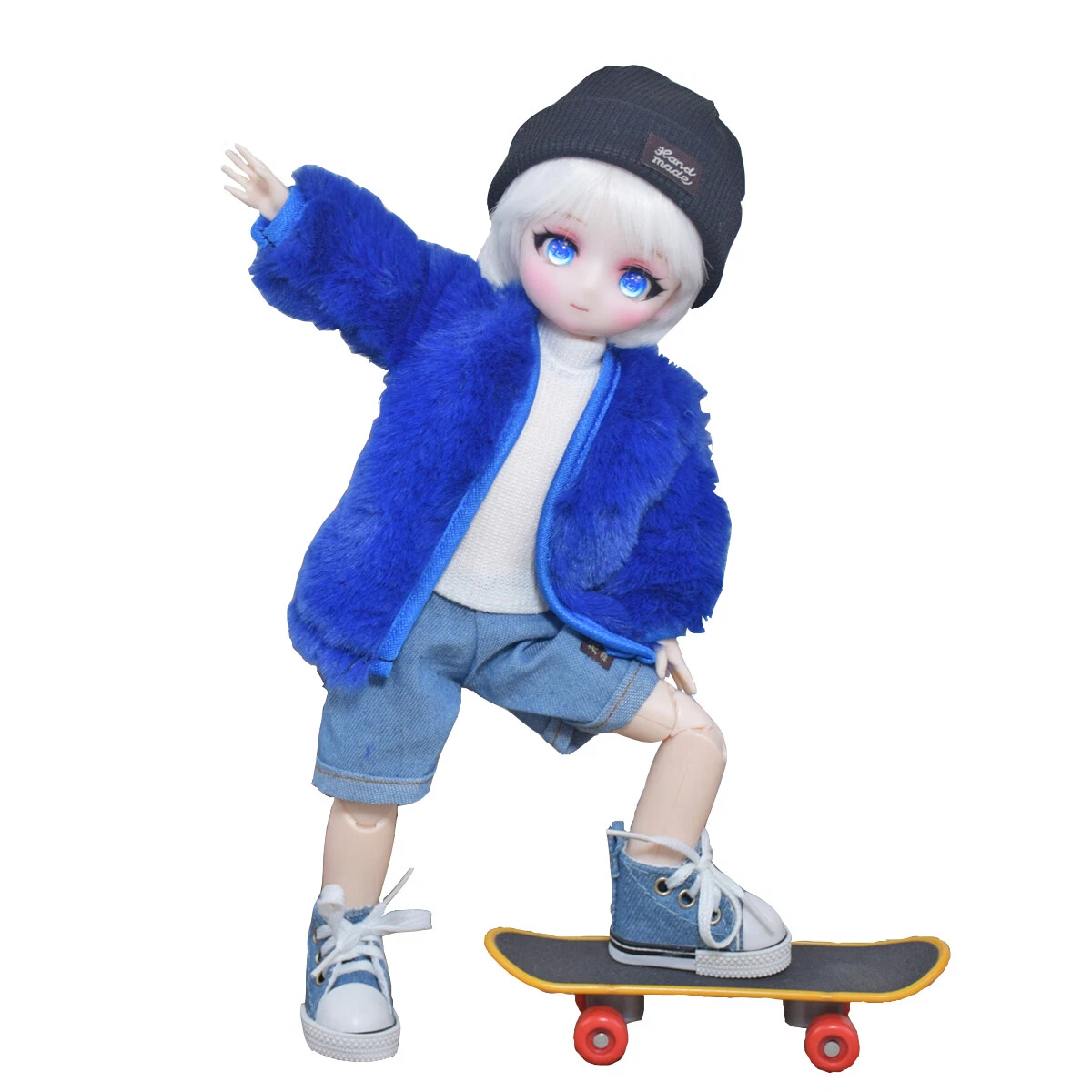 Dark blue hair anime boy skateboarding