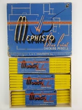 L & C Hardtmuth Mephisto Yellow Blue Print Pencils w/ box & Sleeves 29 total