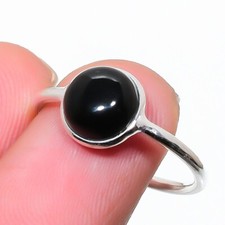 Black Onyx Gemstone 925 Sterling Silver Handmade Jewelry Ring Size 8 US 