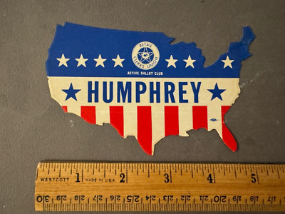 1968 HUBERT HUMPHREY RETAIL CLERKS UNION ACTIVE BALLOT CLUB USA MAP STICKER VTG