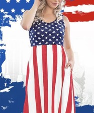 NEW Spadehill Womens July 4th American Flag Sleeveless Dress Size XL W/Pockets