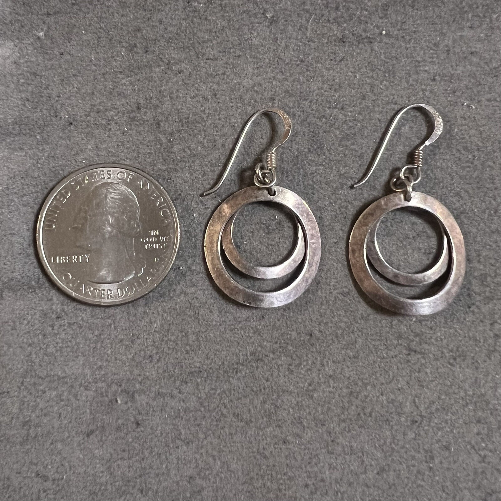 Vintage Artisan Double Circle Dangle Drop Sterlin… - image 10