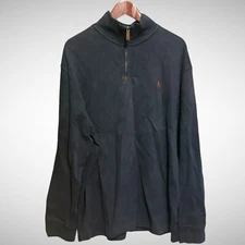 Polo Ralph Lauren Sweater Mens 2XL Solid Black 1/4 Zip Pull Over Pre Owned