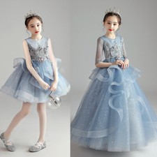 Ruffle Hem Party Floral Glitter Stars Tulle Tutu Long Maxi Gown Dress Princess
