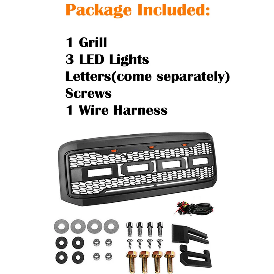 Parrilla delantera Super Duty Raptor negra con luces para Ford F250 F350 2005-2007 Foto 2 de 4