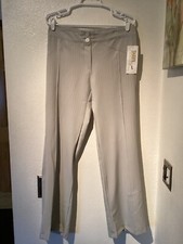 70'S style woman's polyester pants NWT size L beige w/blue  brown stripes flare