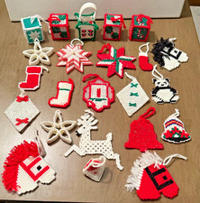 Vintage Needlepoint Plastic Canvas Christmas Ornaments Lot of 23