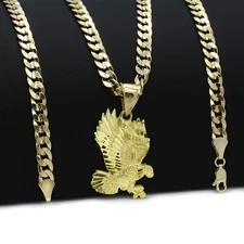 Men's 18k Gold Plated Eagle Hip-Hop Pendant 6mm Cuban Chain Necklace 24"