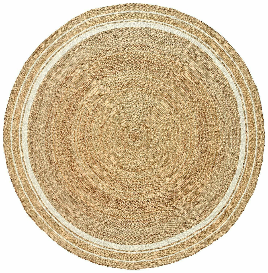 Rug Round Carpet White Line Handmade Reversible Braided Modern Rustic Look - Image 4 of 4