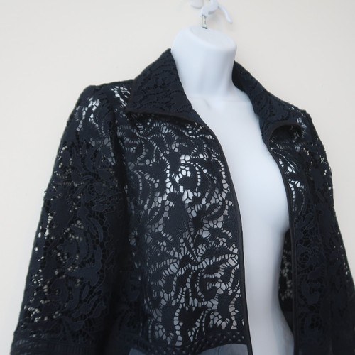 Chico's Womens Lace Jacket Size 0 / US Small Blue Open Front Collared Dressy - Picture 2 of 12