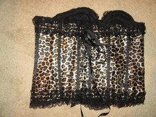WOMEN'S LEOPARD PRINT LACE UP CORSET BUSTIER WAIST CINCHER PLUS SIZE