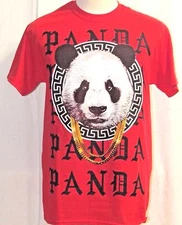 MEN'S PRINTED "PANDA"  SHORT SLEEVE TEE Front Only  100% COTTON new!