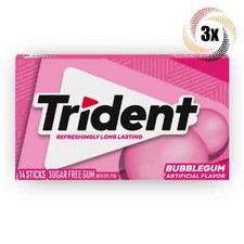 3x Packs Trident Bubblegum Flavor Sugar Free Chewing Gum - 14 Sticks Per Pack