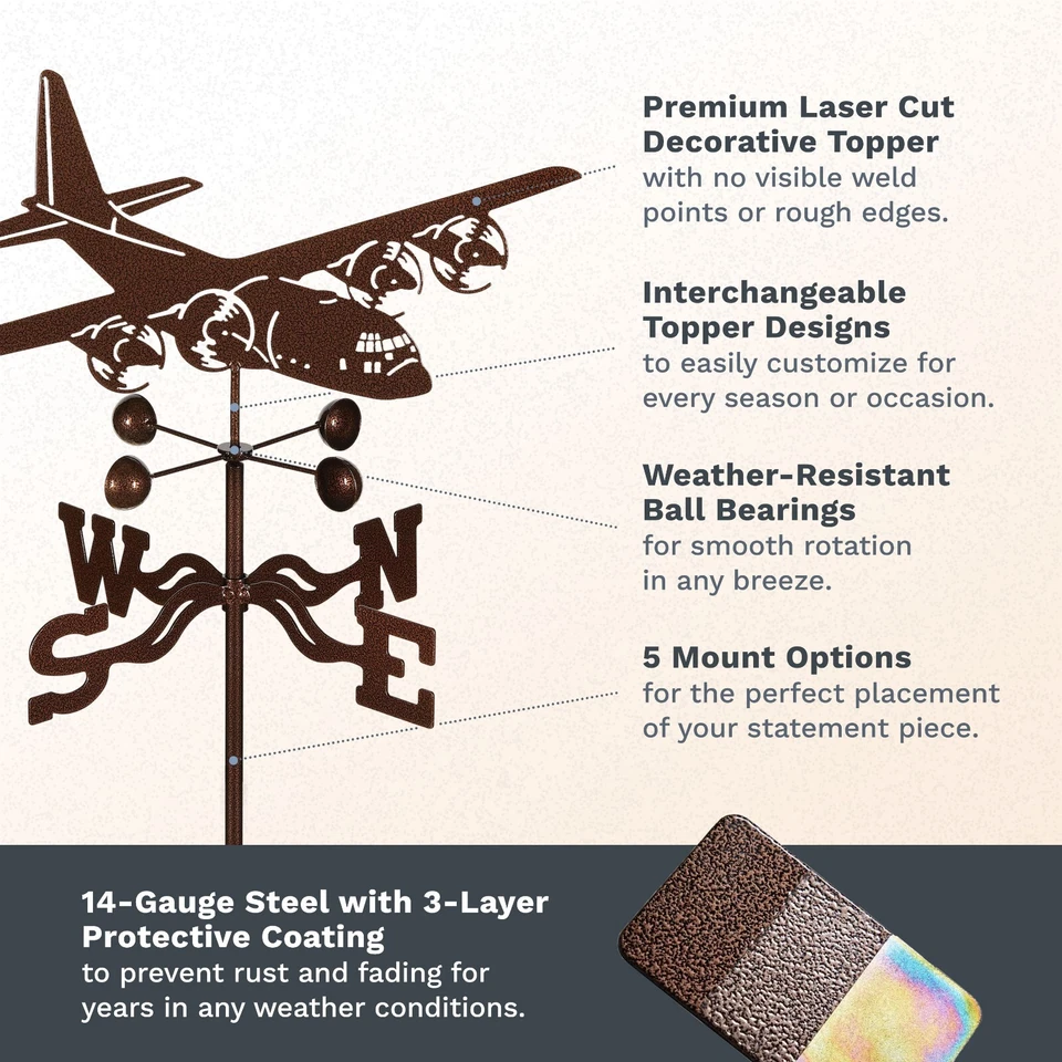 EZ Vane: HEAVY DUTY Steel C130 Airplane Weathervane - Image 2 of 4