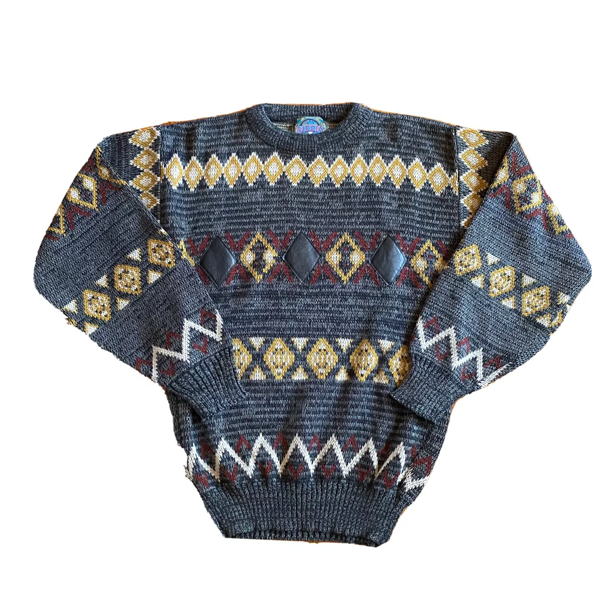 Vintage 90 s Mens Geometric Patterned Knit Sweater Grandpa Style Medium