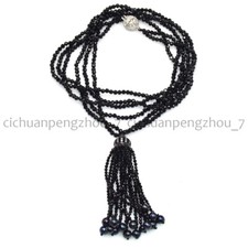 2 Strands 2mm 3mm Faceted Black Spinel 5-6mm Black Pearl Pendant Necklace 30''