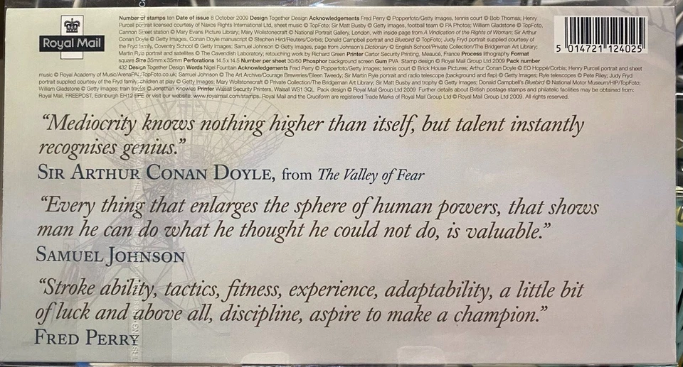 GB 2009 EMINENT BRITONS STAMP PRESENTATION PACK - Image 2 of 3